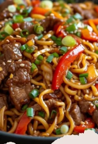 Delicious Beef Chow Mein served with vegetables and noodles