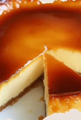 Delicious Cheesy Milk Flan Cheesecake topped with caramel glaze