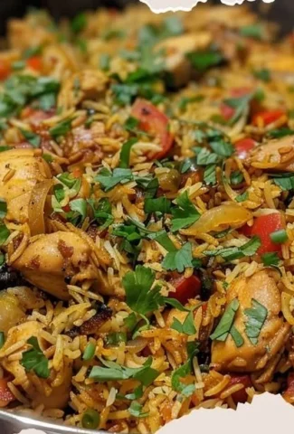 Delicious plate of Chicken Biryani with aromatic spices and tender chicken
