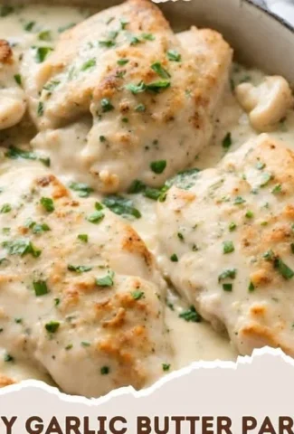 Creamy garlic butter parmesan chicken served with herbs and spices