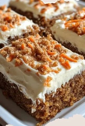 Decadent carrot cake bars with cream cheese frosting on a plate.