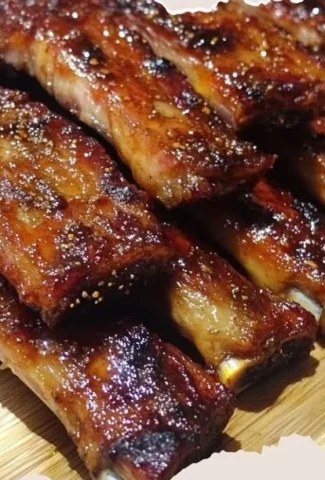 Plate of delicious Filipino style BBQ Pork Ribs with herbs and spices