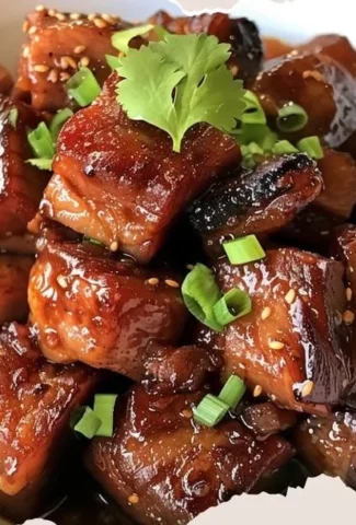 A plate of Humba, a traditional Filipino pork dish with rich flavors.