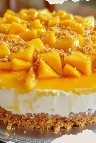 Delicious Mango Float Cheesecake topped with fresh mango slices