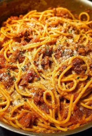 One-Pot Spaghetti cooking in a pot with fresh ingredients