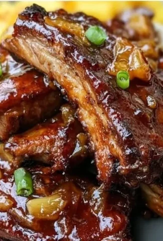 Slow Cooker Hawaiian Ribs served with tropical garnishes