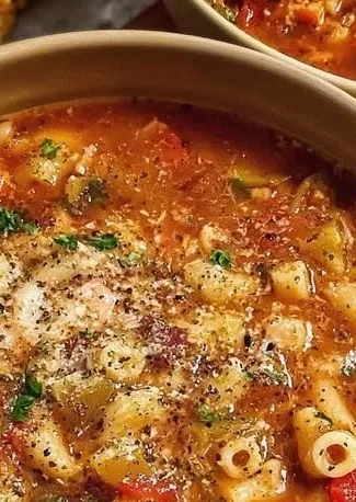 A bowl of Slow Cooker Olive Garden Pasta and Beans with fresh herbs.