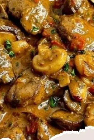 Spicy Chicken Livers served with mushrooms in a flavorful sauce