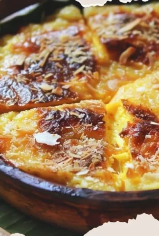 Traditional Filipino rice cake served on a plate with coconut topping.