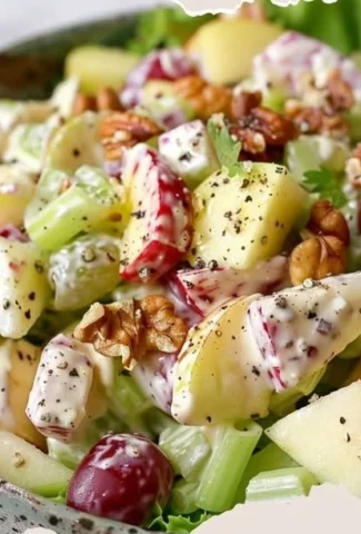 Waldorf Salad with apples, walnuts, and grapes in a bowl